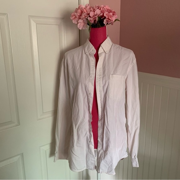 Merona Lt Pink and White Striped Button Down Collar Women’s Shirt size Medium - Picture 1 of 8